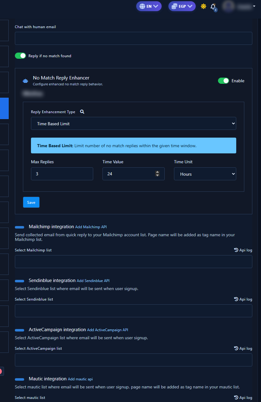 General Settings panel open with toggles