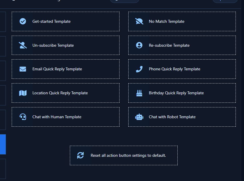 Action Button Settings template grid