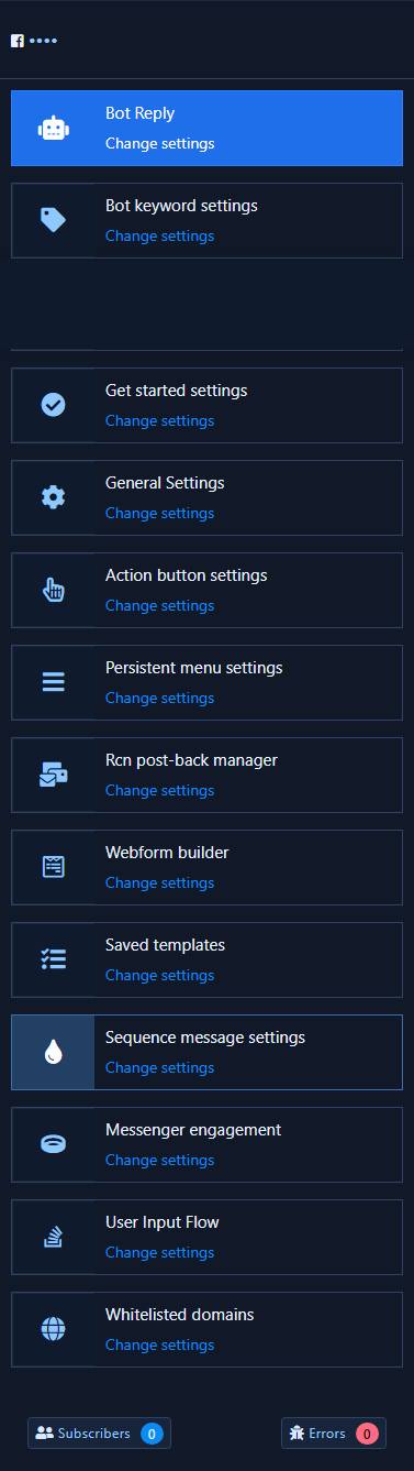 Bot Manager — Sequence message settings card among Page cards