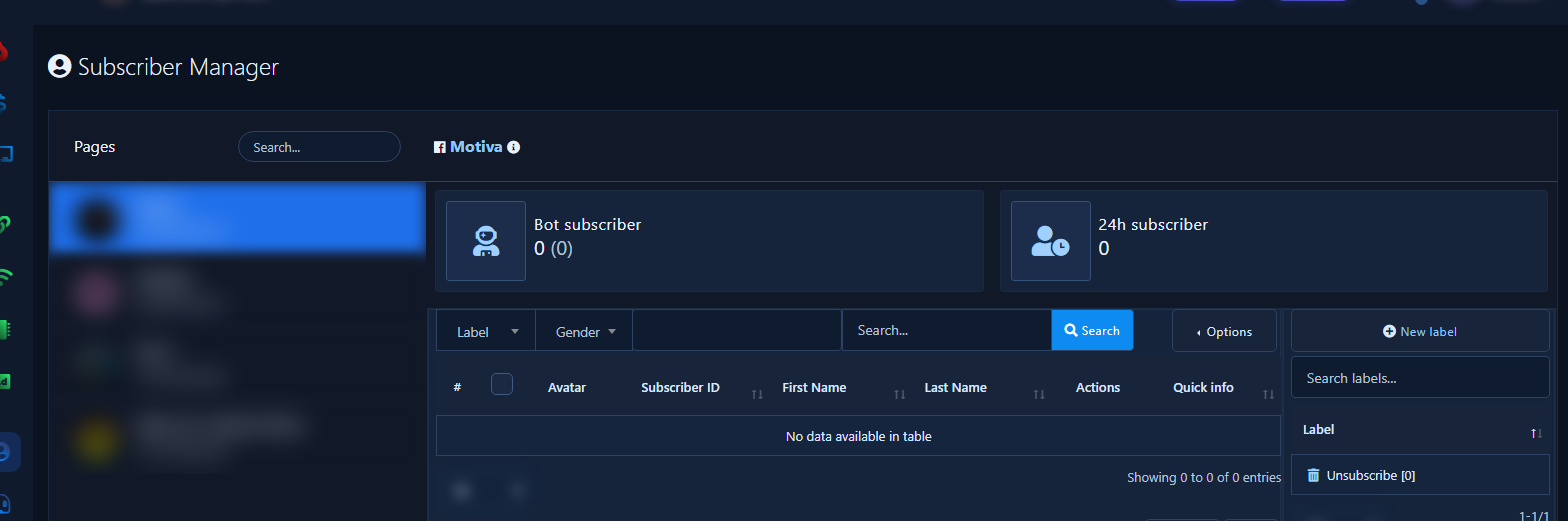 Label/gender/search filters in Subscriber Manager
