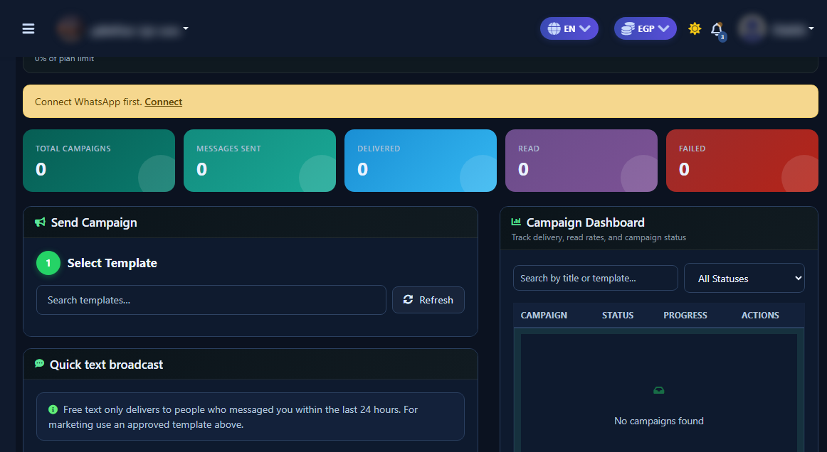 WhatsApp — Campaign Dashboard for delivery status