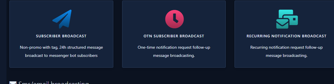 Facebook Tools → Broadcast: Subscriber / OTN / Recurring