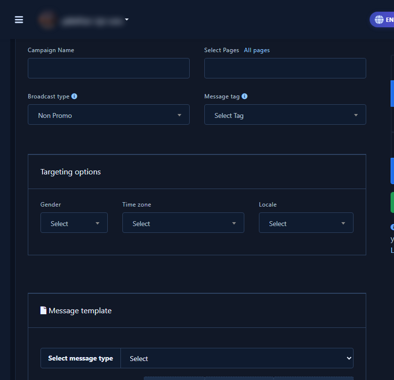 Targeting options: gender / timezone / language + labels