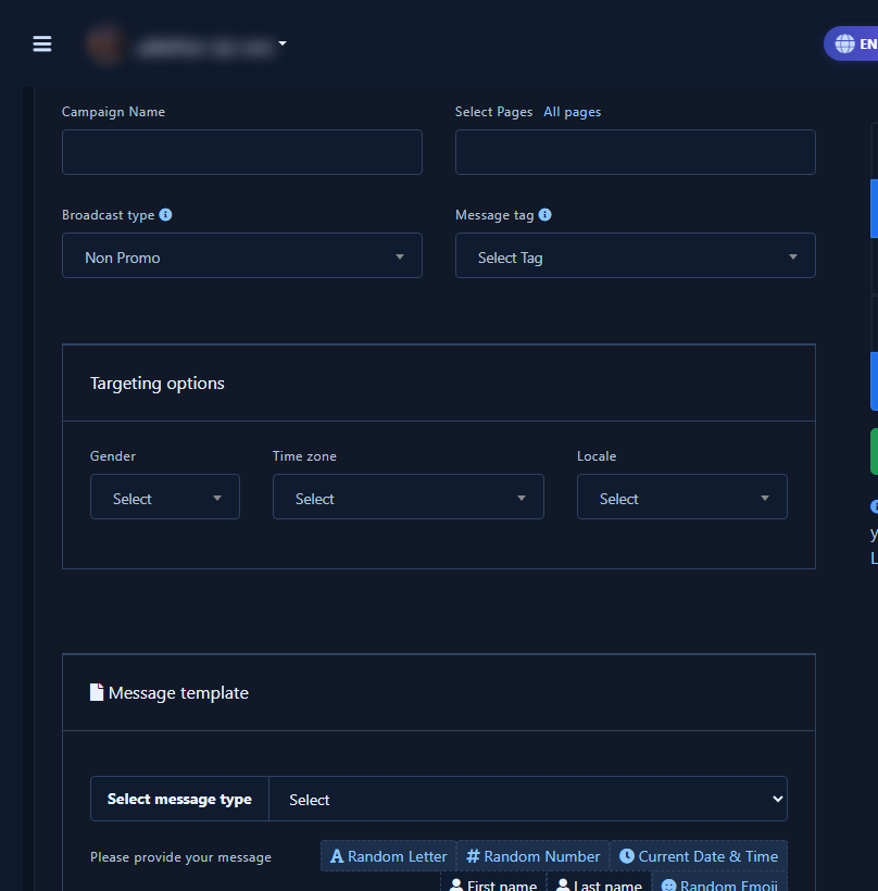 Message template and variables before save