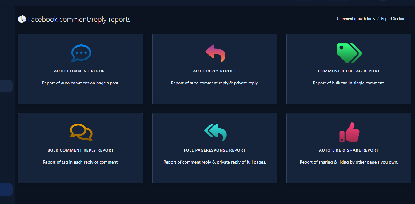 Report Section with Facebook comment report types