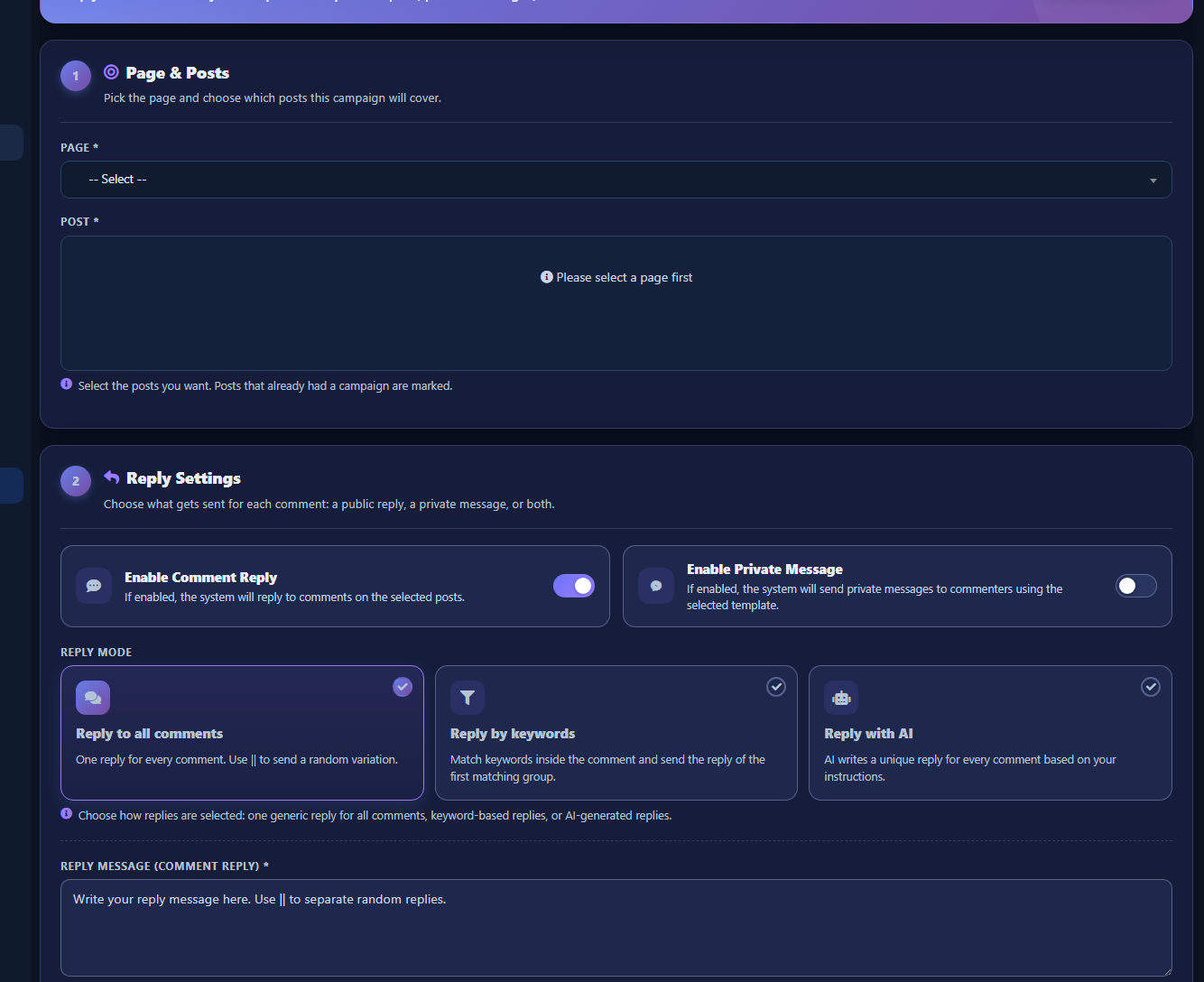 Reply Old Comments screen