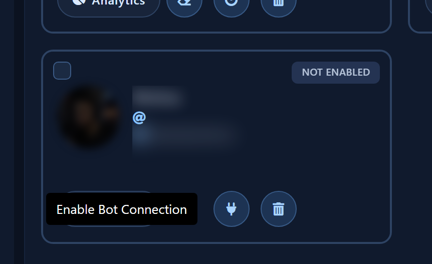 Not-enabled card with plug icon and Enable Bot Connection tooltip