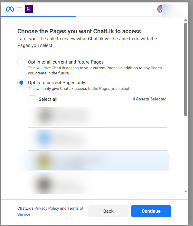 Choose Pages: all current and future vs current only