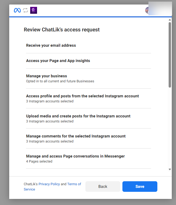 Review ChatLike permissions before Save