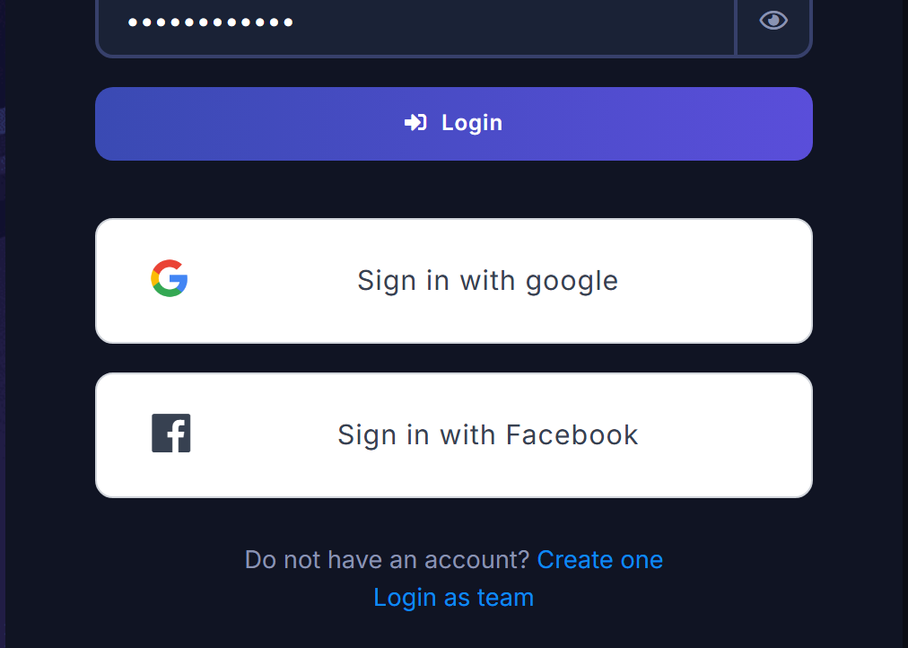 Sign in with google and Sign in with Facebook on the login page