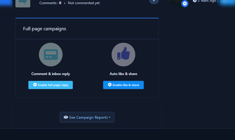 Full Page Campaigns card with Enable Full Page Reply