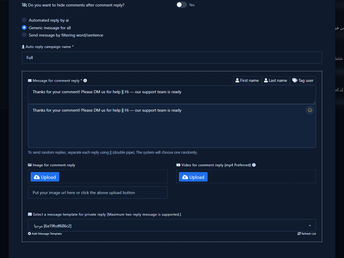 Generic mode with filled message and || note