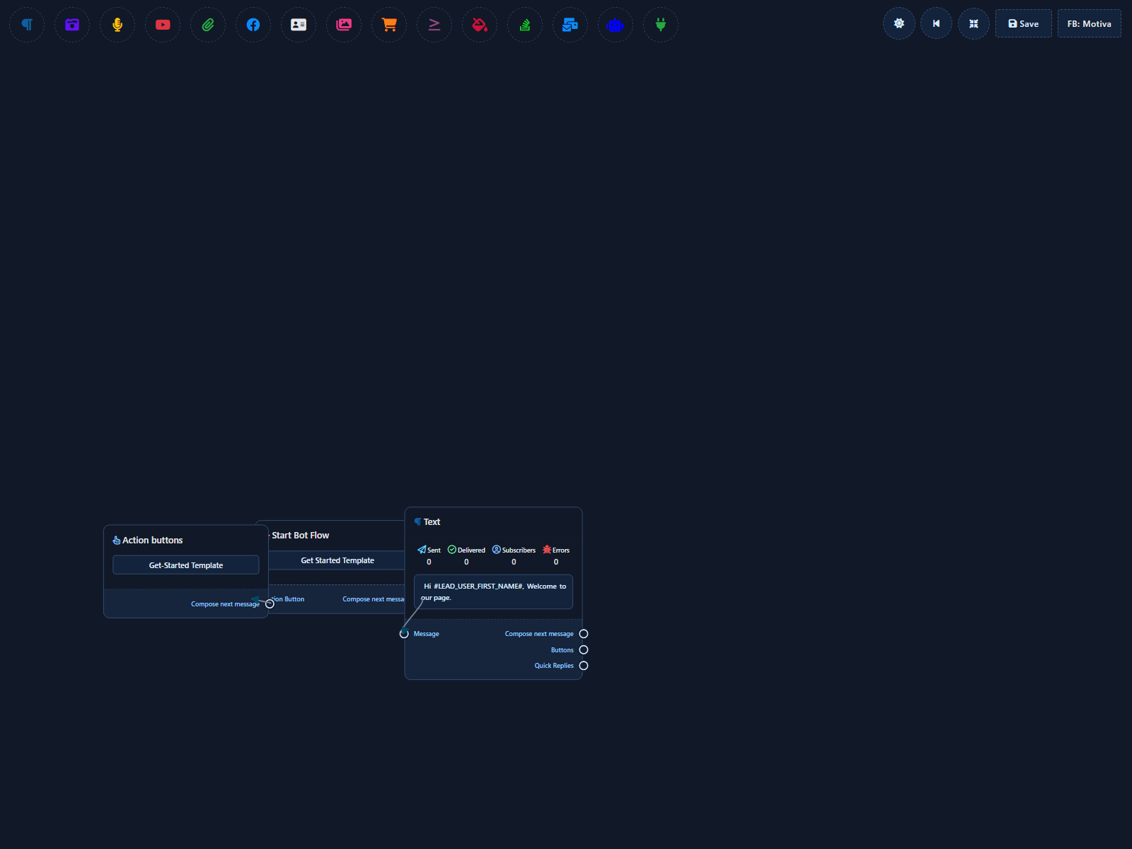 Visual Flow Builder for Get Started with Text node