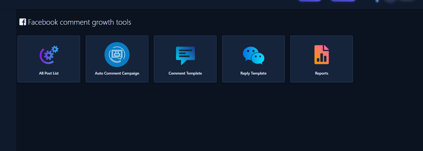 Facebook Comment Growth Tools hub with All Posts List card