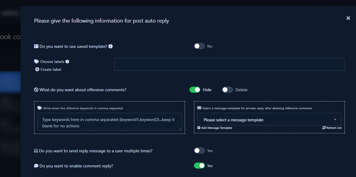 Do you want to use saved template prompt with No selected