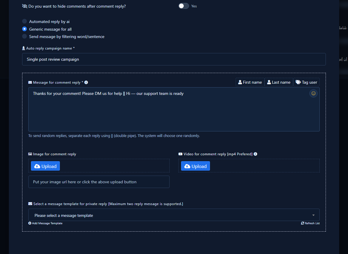Generic mode with filled message and ||
