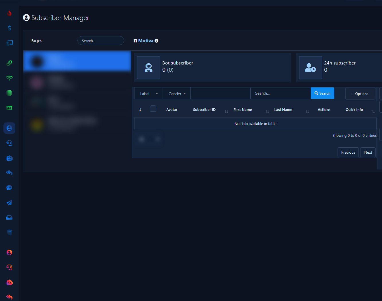 Subscriber Manager — labels panel and assignment options