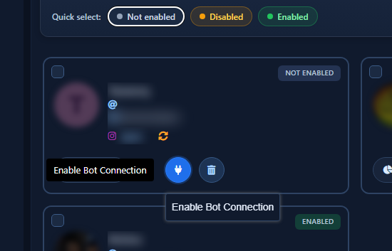 Page card with Enable Bot Connection plug tooltip