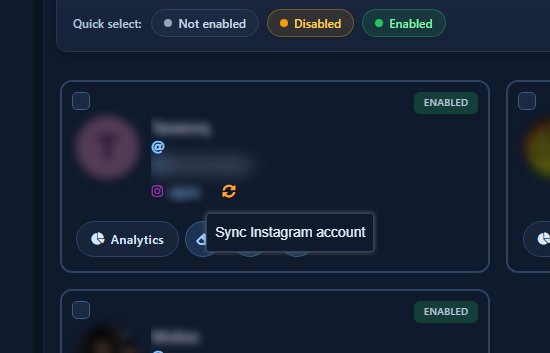 Page card Instagram sync slot