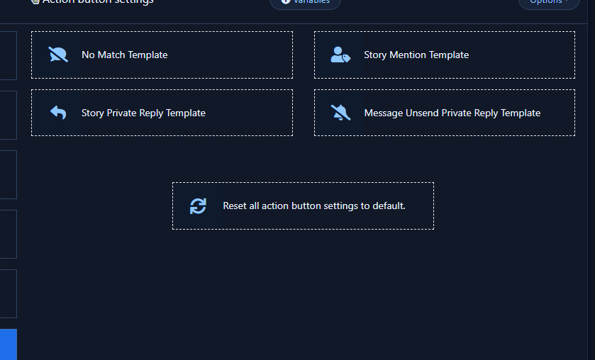 Instagram Action Button Settings template grid