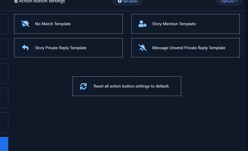 Instagram Action Button Settings template grid