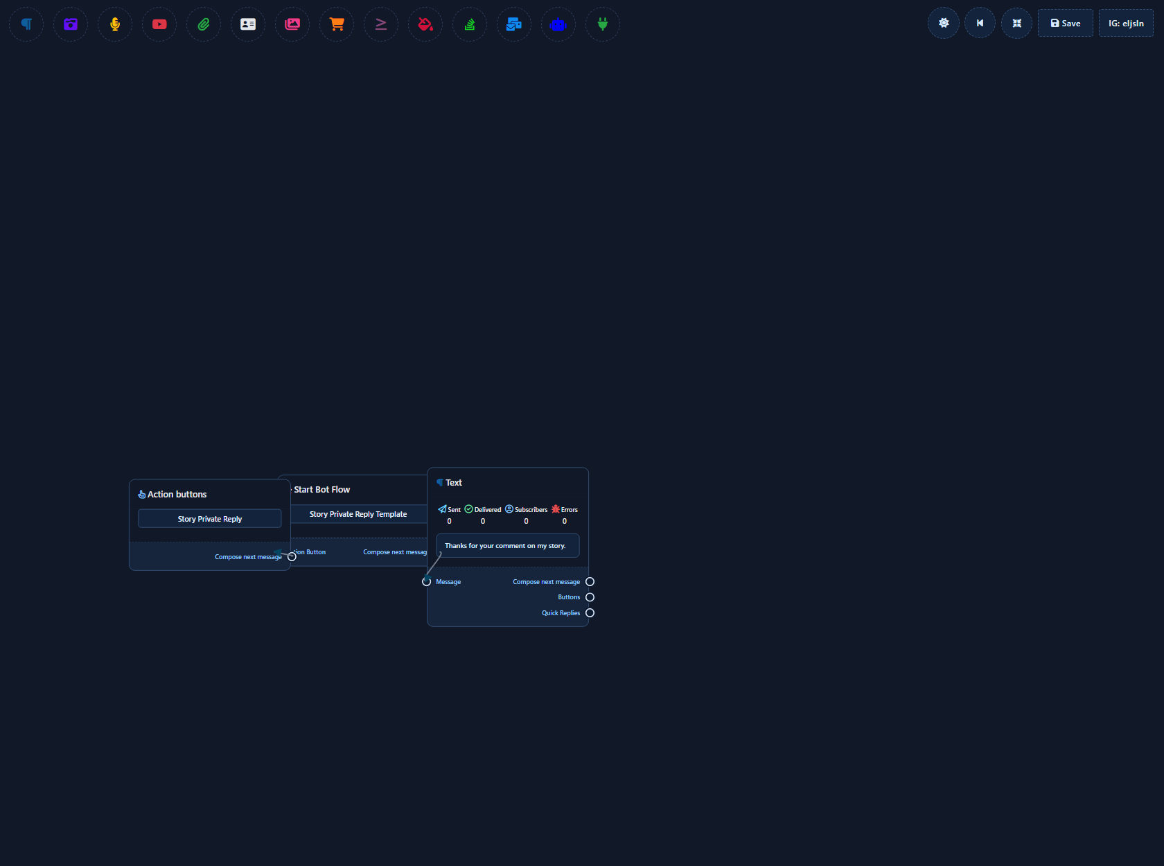 Story Private Reply Template editor open