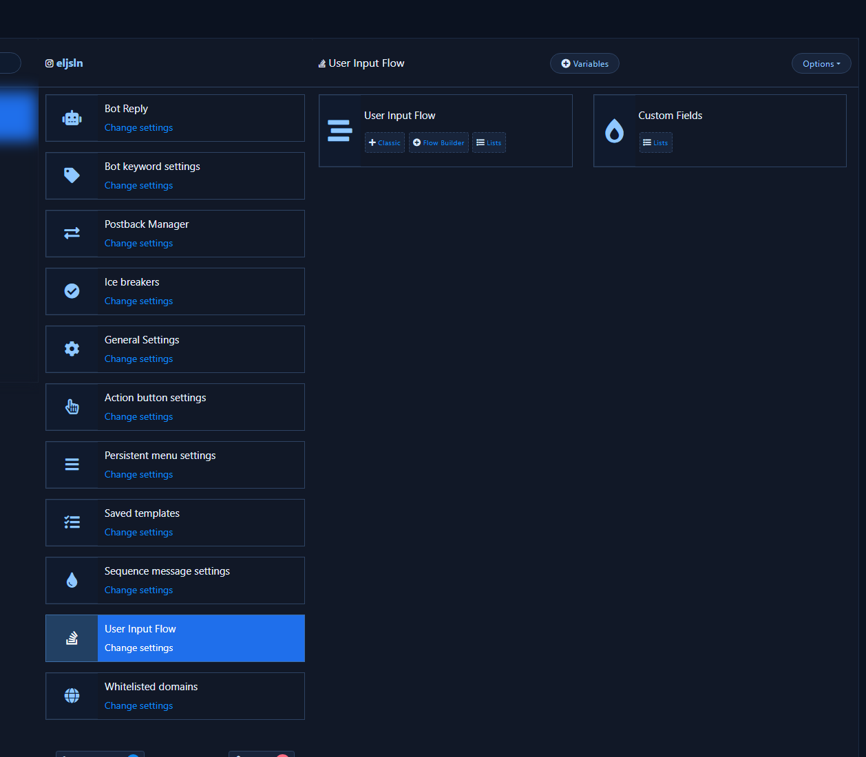 User Input Flow child options open