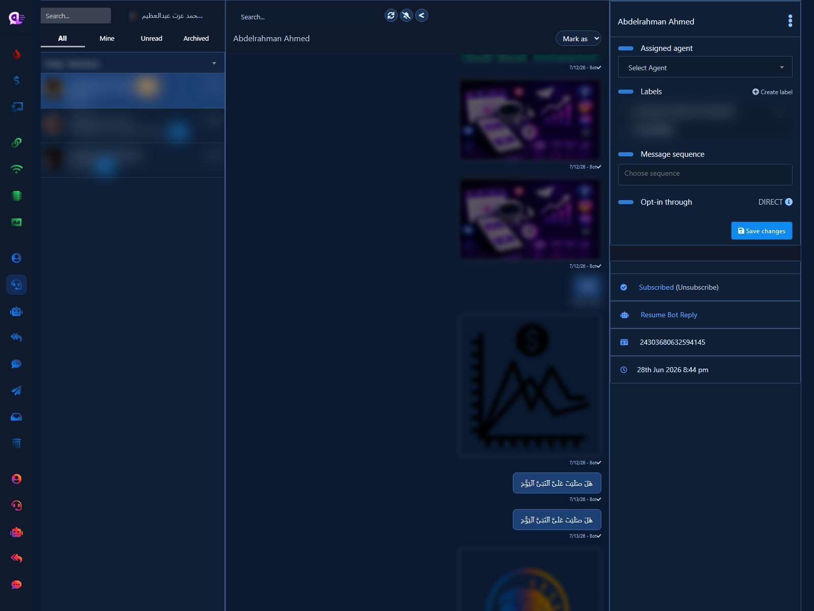Open conversation pane inside Live chat for manual reply