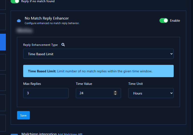 Time Based Limit fields: Max Replies, Time Value, Time Unit