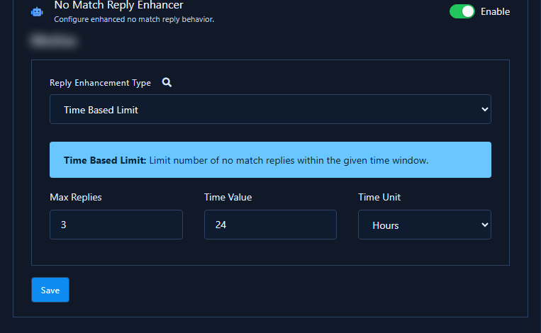 No Match Reply Enhancer form with Save button