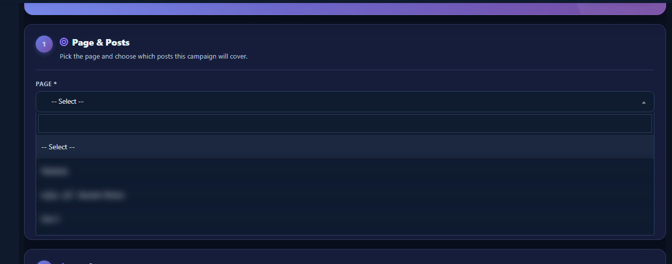 Open Page select2 dropdown for Facebook Page picker