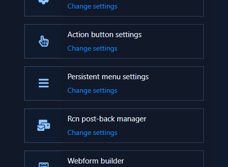 Persistent menu settings card with Change settings