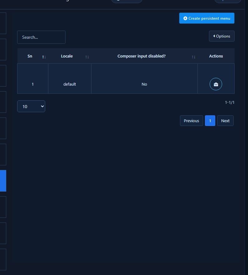 Persistent Menu list with Create Persistent Menu and locale table