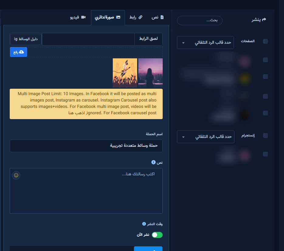 Campaign name + Facebook Pages / Instagram accounts
