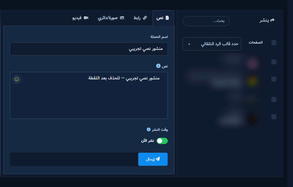 Campaign name and Page selection