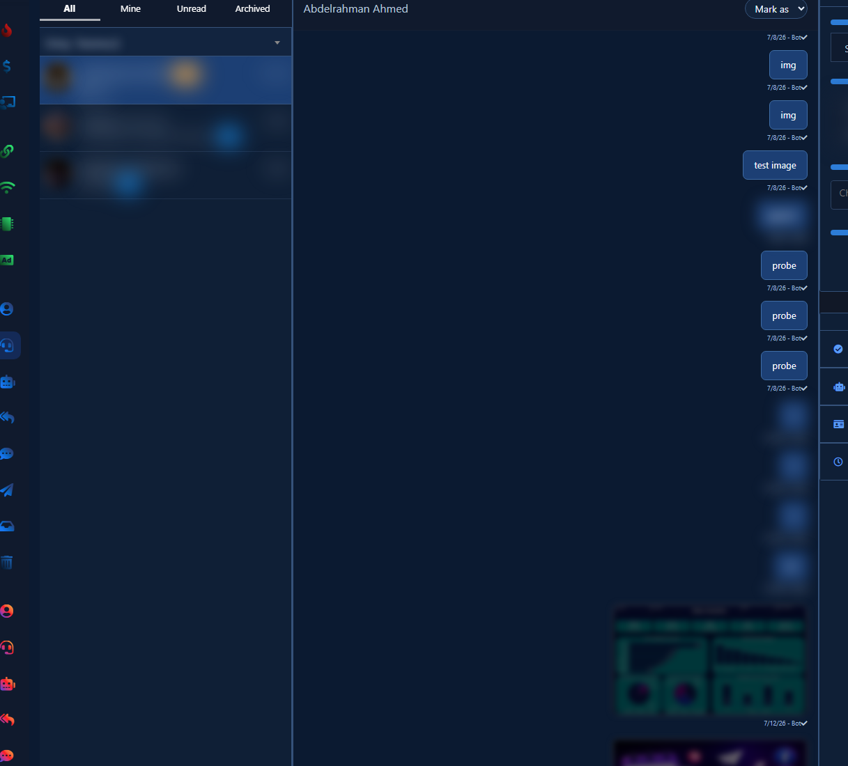 Conversation pane after selecting a subscriber
